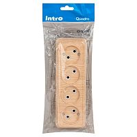 Розетка Intro Quadro 2-207-11 без заземления четырехместная 4х2P, 16А-250В, IP20, ОУ, сосна | код Б0053836 | ЭРА