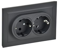 BRITE Розетка 2-местная с заземлением без защитных шторок 16А в сборе РС12-3-БрГ графит | код BR-R21-16-K53-F | IEK