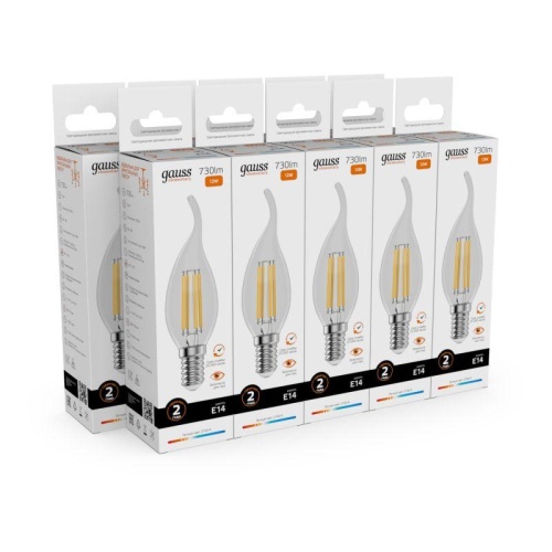 Лампа светодиодная филаментная Filament Elementary 12Вт свеча на ветру 2700К Е14 730лм GAUSS 42112 фото 5