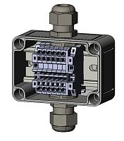 Распределительная клеммная коробка КФК-ПЛ-945557-6-КНЗ-2-М20, размер 94х55х57мм, 6 клемм КНЗ-2,5-2, 2 кабельных ввода М20 | код 12301303 | СТЭЗ