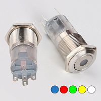 Кнопка антивандальная с подсветкой RUICHI LAS2-GQF-11ZD/B on-on, М16, IP65, никелированная латунь | код 77973 | Ruichi