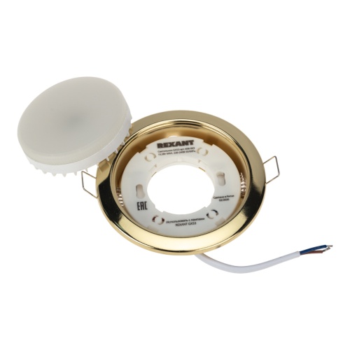 Комплект лампы и светильника GX53 «КОМФОРТНЫЙ НЕЙТРАЛЬНЫЙ ЗОЛОТОЙ» лампа 10,5 Вт нейтрального белого цвета свечения 4000 K и светильник под лампу GX53 золотистого цвета (604-064+608-003) REXANT | код 604-0635 | REXANT