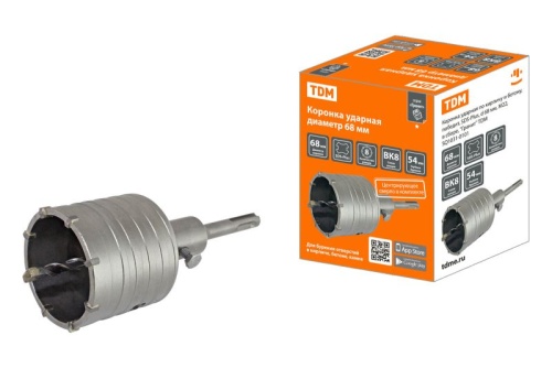 Коронка ударная по кирпичу и бетону, победит, SDS-Plus, d 68 мм, М22, в сборе, Гранит TDM | код SQ1031-0101 | TDM Коронка ударная по кирпичу и бетону, победит, SDS-Plus, d 68 мм, М22, в сборе, Гранит TDM | код SQ1031-0101 | TDM