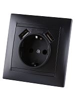 Розетка 2П+З 16А 250В + 2 USB порта 2,1А 5В графит Лама TDM | код SQ1815-0642 | TDM