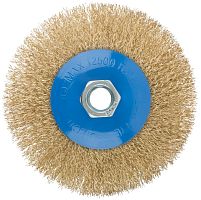 Кордщетка, тип ''колесо'' с наклоном, гайка М14, стальная волнистая латунированная проволока 115 мм | код 38927М | FIT