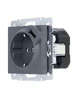 Розетка 1-м СП Vesna с заземл. с заряд. устройством USB механизм графит LEZARD 742-3488-181