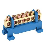 Шина N нулевая с синим изолятором тип Стойка на DIN-рейку 6x9 мм 7 групп REXANT | код 11-2352 | REXANT