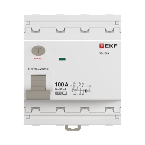 Выключатель дифференциального тока ВД-100N 4P 100А 30мА тип AC эл-мех 6кА PROXIMA EKF | код E1046M10030 | EKF фото 5