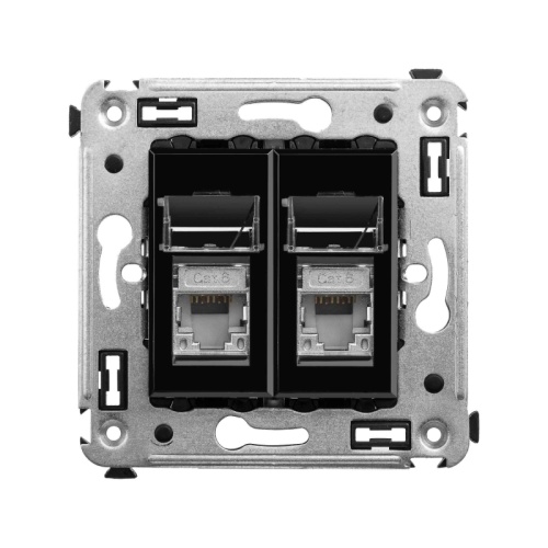 Компьютерная розетка RJ-45 в стену, кат.6 двойная экранированная,Avanti, Черный квадрат | код 4402394 | DKC