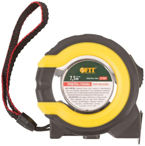 Рулетка прорезиненный корпус, двойной стопор ''Техно'' 7,5 м x 25 мм | код 17267 | FIT фото 2 Рулетка прорезиненный корпус, двойной стопор ''Техно'' 7,5 м x 25 мм | код 17267 | FIT фото 2