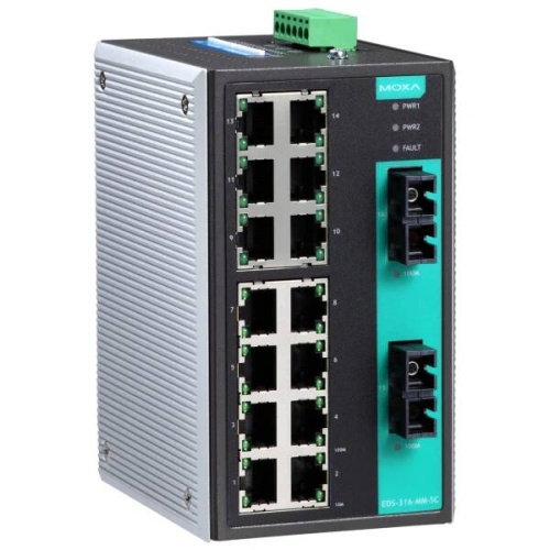 Коммутатор EDS-316-SS-SC Ethernet Switch 14 10/100BaseT(X) ports, 2 single mode SC ,100Base, 40Km | код 00-01165420 | MOXA