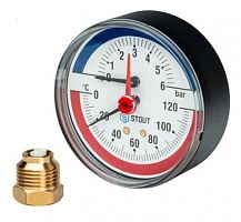 Термоманометр 1/2' 80 мм 0-6 бар 0-120 град. с автоматическим запорным клапаном (10018742) | код RG008N1N9ID2CD | WATTS Industries