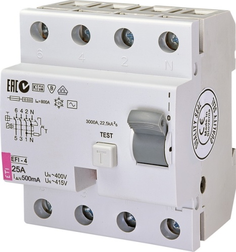 Реле дифференциальное (УЗО) EFI-4 25/0,5 тип AC (10kA) | код 002065142 | ETI Реле дифференциальное (УЗО) EFI-4 25/0,5 тип AC (10kA) | код 002065142 | ETI