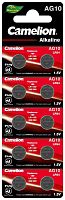 Элемент питания алкалиновый "таблетка" LR1130/389A/189/G10 Mercury Free AG10-BP0%Hg для часов BL-10 (блист.10шт) | код 12818 | Camelion