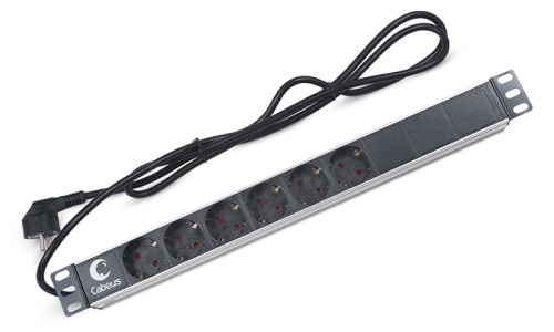 Cabeus PDU-6P-2EU Блок евророзеток для 19 шкафов, горизонтальный, 6 розеток, 16 A, без выключателя, шнур 2м, алюминиевый корпус, немецкий стандарт | код 7290c | Cabeus