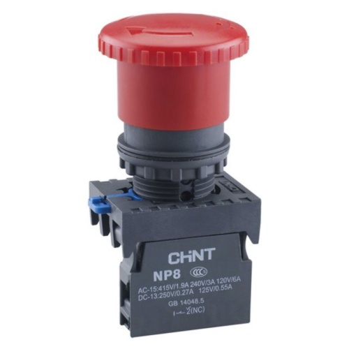 Кнопка упр. Грибок ?60мм NP8-01ZS/24 фикс., красн., 1НЗ, IP65 (R) | код 667211 | CHINT