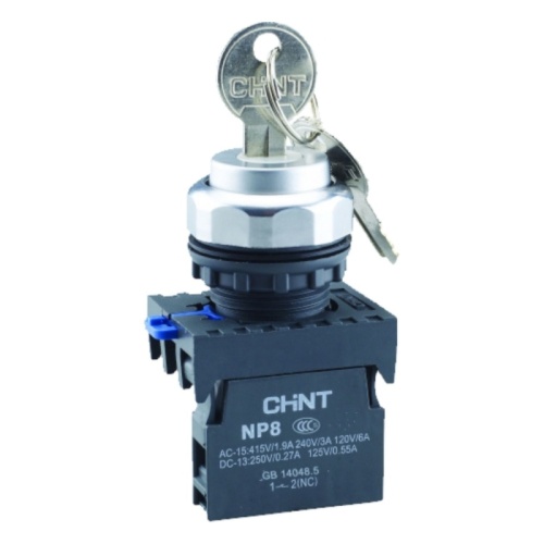 Переключатель с ключом NP8-10Y/22 , 2 положения с возвратом, 1НО IP65 (CHINT) | код 578669 | CHINT