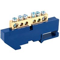 Шина N нулевая с синим изолятором на DIN-рейку 8x12 мм стойка бол. 6 групп REXANT | код 11-2346 | REXANT