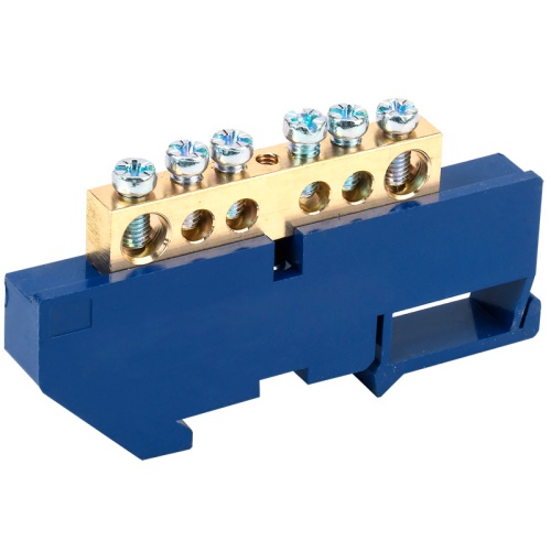 Шина N нулевая с синим изолятором на DIN-рейку 8x12 мм стойка бол. 6 групп REXANT | код 11-2346 | REXANT Шина N нулевая с синим изолятором на DIN-рейку 8x12 мм стойка бол. 6 групп REXANT | код 11-2346 | REXANT