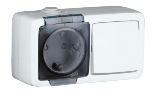 Alfa Блок с пылевлагозащитой, розетка одноместная, со шторками, с заземляющими контактами, выключатель одноклавишный, белый | код БА16-221 | HEGEL Alfa Блок с пылевлагозащитой, розетка одноместная, со шторками, с заземляющими контактами, выключатель одноклавишный, белый | код БА16-221 | HEGEL