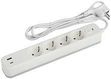 Удлинитель с сетевым фильтром 4х1.5м с заземл. 10А USF-4es-1.5m-2xUSBAC-W +2xUSBA+C3.1A с выкл. с базов. защитой | код Б0059571 | Эра