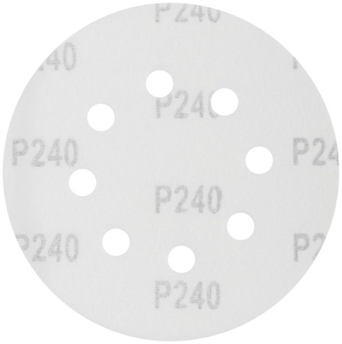 Круги шлифовальные с отверстиями (липучка), алюминий-оксидные, 125 мм, 5 шт Р 240 | код 39789 | FIT