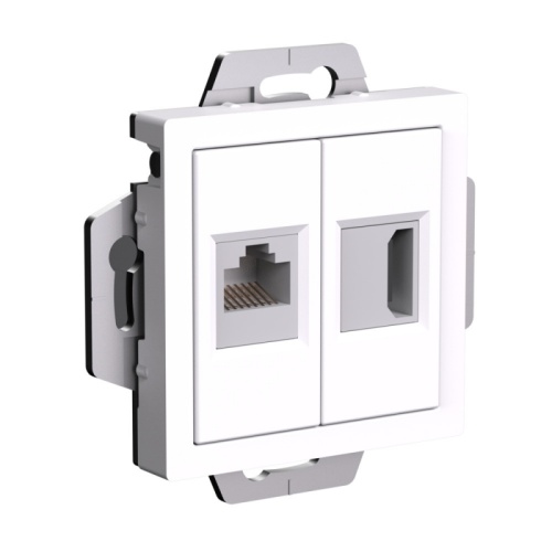 ATLASDESIGN РОЗЕТКА двойная HDMI+RJ45, кат.5Е, механизм, БЕЛЫЙ | код ATN000182 | Systeme Electric