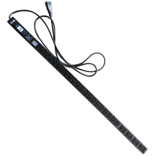 Блок розеток вертикальный, 1-фазный с автоматом, A/V-метр, 16A / 250V, 4xC19 + 20xC13, шнур 3.0 м, разъем C20 | код TWT-PDVI-4C9-20C3-C0 | TWT