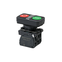 Кнопка двойная плоская с подсветкой, красная/зеленая, маркировка I+O, 1NO+1NC, 220V AC/DC, IP65, пластик MTB5-AW83753 | код 137264 | MEYERTEC