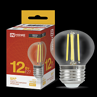 Лампа светодиодная LED-ШАР-deco 12Вт 230В Е27 3000К 1350Лм прозрачная IN HOME | код 4690612053684 | IN HOME