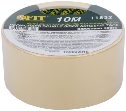 Лента клейкая двусторонняя на тканевой основе 48ммх10м FIT 11832 фото 3 Лента клейкая двусторонняя на тканевой основе 48ммх10м FIT 11832 фото 3