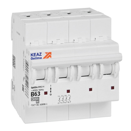 Выключатель автоматический модульный OptiDin BM63-4B63-4,5-УХЛ3 | код 329534 | КЭАЗ