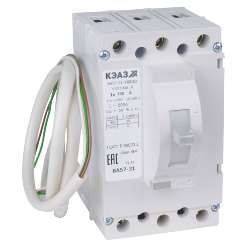 Выключатель автоматический ВА57-31-841210-80А-800-690AC-НР230AC/220DC-УХЛ3-КЭАЗ | код 288762 | КЭАЗ