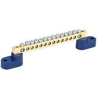 Шина N нулевая 6х9 мм на двух угловых синих изоляторах 14 групп REXANT | код 11-2329 | REXANT