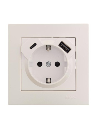 VESNA Розетка с/з TC+USB разъём жемч. бел. перл. | код 742-3088-181TC | LEZARD фото 3