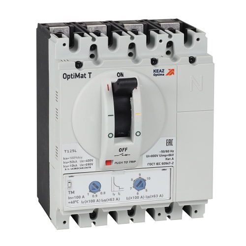Выключатель автоматический OptiMat T125L TM 100A 3P | код 355729 | КЭАЗ Выключатель автоматический OptiMat T125L TM 100A 3P | код 355729 | КЭАЗ