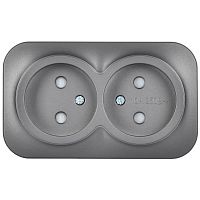 GLORY Розетка 2-местная для открытой установки без заземления с защитными шторками 10А РСш22-2-ХСм сталь матовый IEK | код ERH23-K46M-10 | IEK