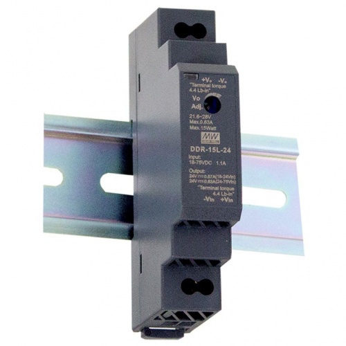 Источник питания DC-DC, 15Вт, вход 9…36 В DC, выход 24В/0.63А, изоляция 4000В DC, в кожухе на DIN-рейку, 17.5х90х54.5мм, -40...+85С | код DDR-15G-24 | MeanWell Источник питания DC-DC, 15Вт, вход 9…36 В DC, выход 24В/0.63А, изоляция 4000В DC, в кожухе на DIN-рейку, 17.5х90х54.5мм, -40...+85С | код DDR-15G-24 | MeanWell