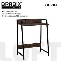 Стол на металлокаркасе BRABIX LOFT CD-003, 640х420х840 мм, цвет морёный дуб | код 641215 | BRABIX
