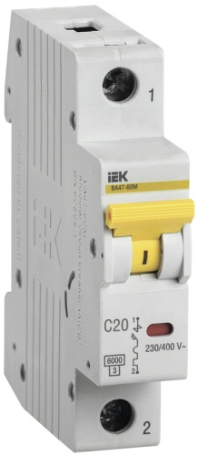 Автоматический выключатель ВА47-60M 1Р 20А 6кА С | код MVA31-1-020-C | IEK 