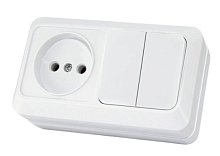 Блок комбинированный выкл. 2-кл. с/п 10А + розетка 2П 10А 250В БКВР IP20 сл. кость Ладога TDM | код SQ1801-0208 | TDM