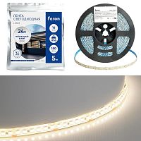 Лента светодиодная LEDх180/м 5м 16w/m 24в 4000K IP65 | код 51826 | Feron