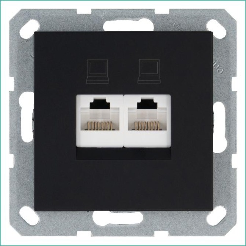 Розетка двойная компьютерная RJ45+RJ45 категория 6 механизм цвета черный матовый | код G6108PB | Jasmart