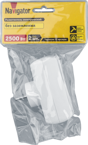 Тройник на 2 гнезда без заземления NAD-L-2X-C-WH | код 94671 | Navigator Group фото 3