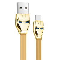Кабель USB 2.0 в форме стального человека с подсветкой HOCO U14 AM/Type-C золотой, 1.2м | код 6957531049487 | Hoco