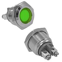 Индикатор антивандальный RUICHI GQ16F-G, зеленый, M16, IP65, никелированная латунь | код 114121 | Ruichi