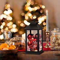 Фонарь декоративный с шариками черн. корпус 14х14х27см тепл. бел. | код 513-063 | Neon-Night