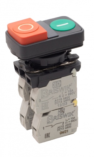 Выключатель Briswik КМЕ 9722м зел-красн IP66 УХЛ3 10А 2но+2нз | код aB-FC-6Ai-0643 | Briswik