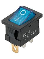 KCD1-101N 12В AC/DC, 1P, 15А, (3с), ON-OFF, черный корпус, синяя клавиша, LED, Mini TDM | код SQ0746-0132 | TDM