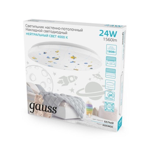 Светильник светодиодный 380х63 24Вт 4000К IP20 1560Лм круг (космос) настенно-потолочный накладной GAUSS 941411224R фото 6